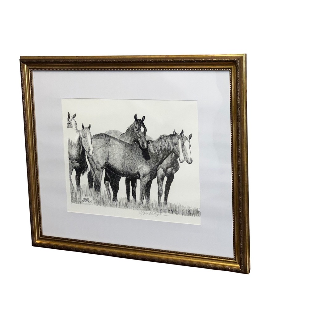 Merle Johnson  Horse Etching 45/250 Western Ranch Equestrian Framed Art - Picture 2 of 9